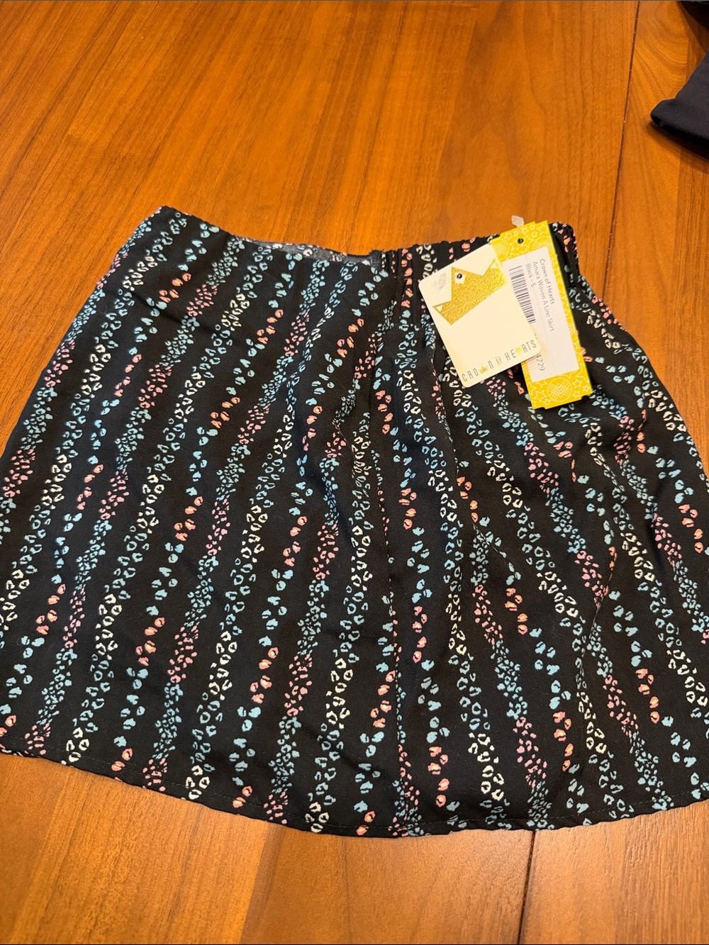 Girls Black Mini Skirt with Pink & Blue Floral Dots